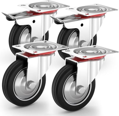 Zware belastbare transportwielen met rem - set van 4 x 125 mm voor werkbank en gereedschapswagen