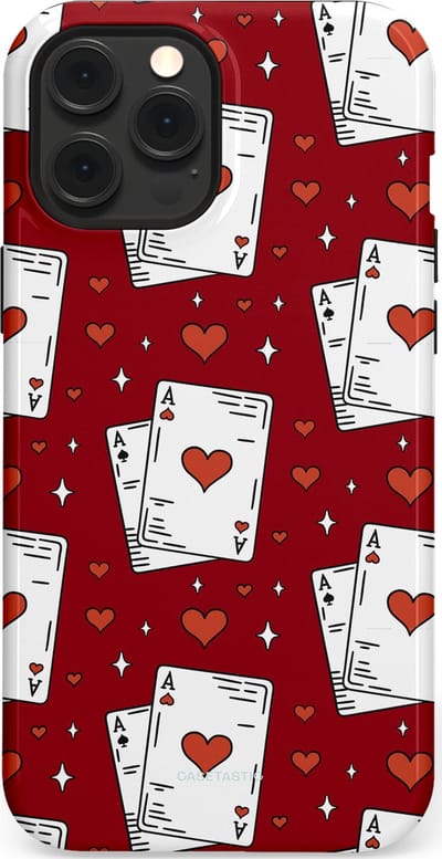 Casetastic hoesje geschikt voor Apple iPhone 12 Pro Max - MagSafe - Dubbellaagse bescherming - Kaarten Aas - Fashion Case - Bordeaux Wit Zilver
