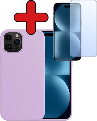 Hoesje - Met Screenprotector - Geschikt voor Apple iPhone 15 Pro - Sterk & Shockproof - Telefoon Hoes - Back Cover - Siliconen Case - Telefoonhoes - Lila