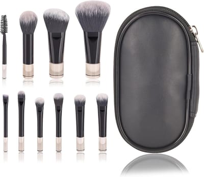 Complete Reis Make-up Borstelset met 10 Stuks, Inclusief Opbergtas, Ideaal voor Foundation, Blush en Poeder, Draagbare Maat voor Gemakkelijk Gebruik onderweg
