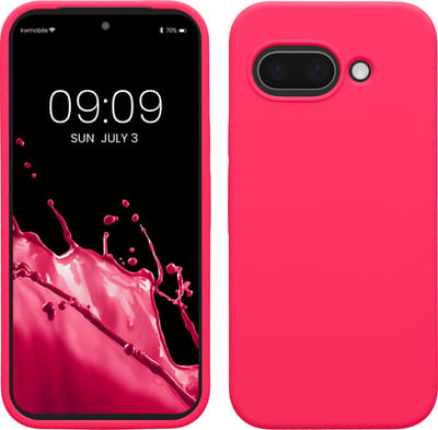 kwmobile telefoonhoesje geschikt voor Google Pixel 9a - Hoesje met siliconen coating - Smartphone case in neon roze
