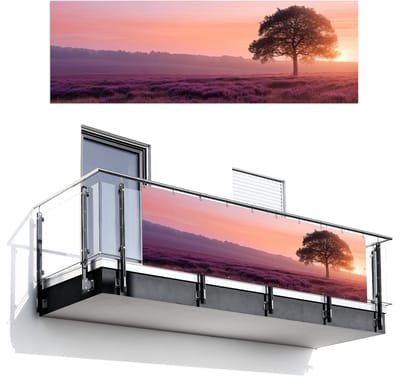 Balkonscherm 300x100 cm - Balkonposter Boom - Heide - Zonsopgang - Balkon scherm decoratie - Balkonschermen - Balkondoek zonnescherm