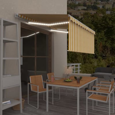 vidaXL - Luifel - handmatig - uittrekbaar - rolgordijn - LED - 3x2,5 - m - geel - en - wit