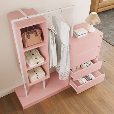 REDOM Opbergkast - Met Lades En Kledingroede - Minimalistisch - Voor Hal Of Slaapkamer - Spaanplaat En Metaal - Roze En Wit - 100 × 40 × 135 cm