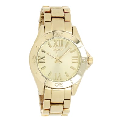 OOZOO Timepieces - Goudkleurige horloge met champagne roestvrijstalen armband - C5707