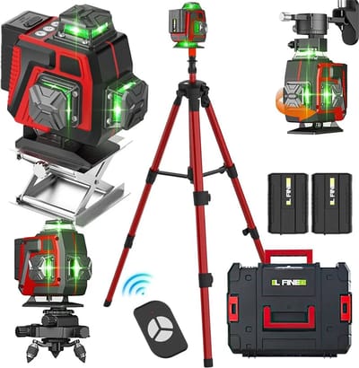 16 - Lijns 4D Groene Laserwaterpas – Zelfnivellerend 360° – Met Afstandsbediening & 2 Batterijen