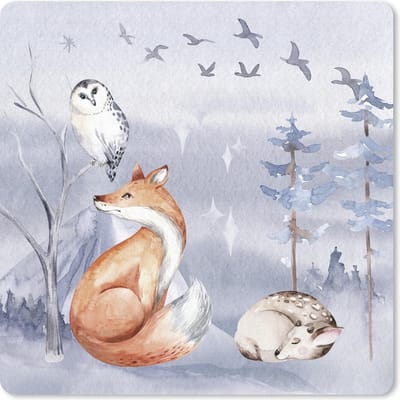 Muismat 20x20 cm - Mousepad Vos - Winter - Schilderij - Muismatten - Kerst - Cadeau - Kerstcadeau voor mannen en voor vrouwen