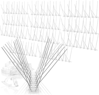 3 meter premium duivenverdedigingsspikes - 4 rijen - gemaakt van roestvrij staal 304 - roestvrij en duurzaam - 12 elementen van 25 cm - vogelverjager - inclusief clips (Lengte 2: 300cm + clips) pigeon pins