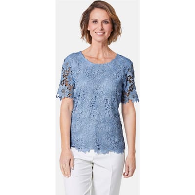 Feestelijke blouse van chic kant - lichtblauw - Gr. 19 van Goldner Fashion