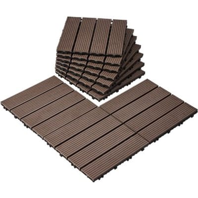 VEVOR Terrastegels, set van 10, balkontegels 295 x 295 mm, kliktegels, waterbestendige kunststof vloer voor buiten, terrasvloer voor veranda, zwembad, balkon, donkerbruin