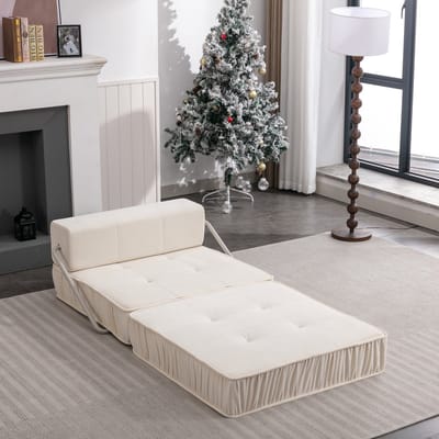 MODENUIT Slaapbank 186 x 93 cm - Opvouwbaar 2-in-1 Zit- en Ligmeubel - Voor Woonkamer en Logeerkamer - Chenille Wit