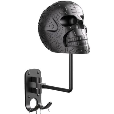 Support Mural pour Casque Crâne en Métal Rotation à 180 Degrés Quincaillerie en Aluminium avec 2 Crochets Noir noir