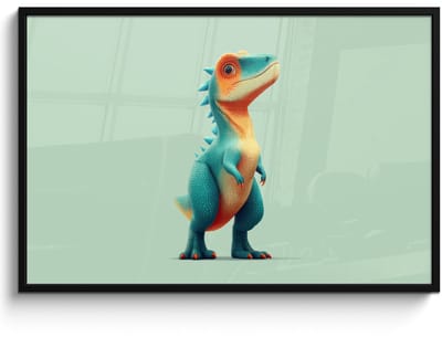Poster in lijst - Fotolijst 120x80 cm - Posters - Cartoon - Dino - Oranje - Stekels - Posterlijst zwart - Decoratie - Wanddecoratie woonkamer - Muurdecoratie slaapkamer