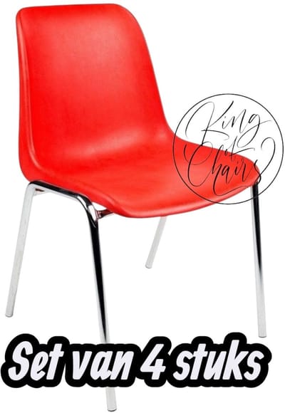 Kantinestoel Helene Rood -set van 4- verchroomd onderstel kantinestoel stapelstoel kuipstoel vergaderstoel tuinstoel kantine stoel stapel stoel tuin stoel kantinestoelen stapelstoelen kuipstoelen arenastoel schoolstoel bezoekersstoel Everardo