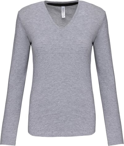 Kariban Dames t-shirt V-hals lange mouwen K382 - Oxford Grey - 3XL