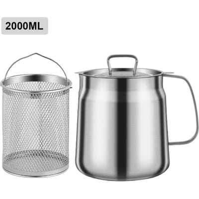 1.5/2L Olie Filter Vat Multifunctioneel met Frituurmand Vetcontainer Grote Capaciteit Roestvrij Staal Olie Zeef Pot