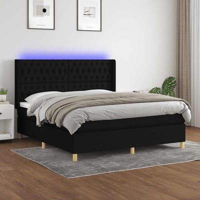 vidaXL - Boxspring - met - matras - en - LED - stof - zwart - 180x200 - cm