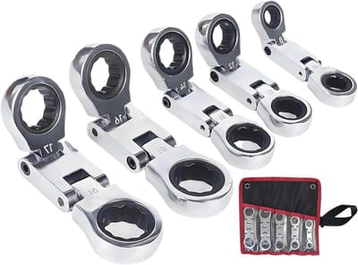 Ratelset Flexkop - Dopsleutel Ratel - Auto Reparatie - 180 Graden Draaibaar - 5 Stuks - Meerkleurig