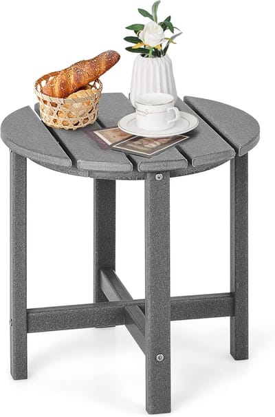 Tuintafel Rond - Balkontafel Bijzettafel - Buiten Zitten - Weerbestendig HDPE - 36x36x47 cm - Grijs