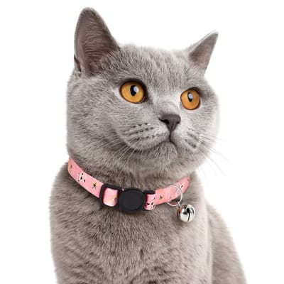Nobleza Kattenhalsband met Veiligheidssluiting - Kittenhalsband met Belletje - Verstelbaar 20-30 cm - Roze met Vlinders