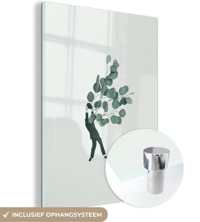 MuchoWow® Glasschilderij 120x160 cm - Schilderij acrylglas - Ballon - Man - Retro - Foto op glas - Schilderijen