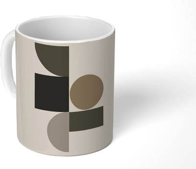 Mok - Koffiemok - Aardetinten - Abstracte compositie - Eenvoudige vormen - Mokken - 350 ML - Beker - Koffiemokken - Theemok