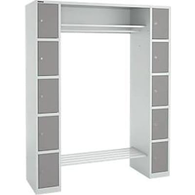 Lockerkast - B 1735 x D 500 x H 1950 mm - 2 x 5 vakken - met hoedenplank en kledingstang - schoenrek - lichtgrijs en platinagrijs - ons merk Schäfer Shop
