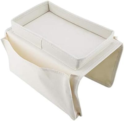 Bank Armsteun Organizer - Opbergtas Sofa - Spullen Opbergen - Met Beker Lade - 19x31cm - Wit