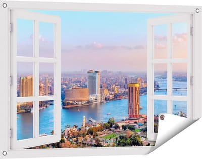 Gards Tuinposter Doorkijk De Nijl Rivier in Cairo, Egypte - 90x60 cm - Tuindoek - Tuindecoratie - Wanddecoratie buiten - Tuinschilderij