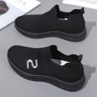 Chaussures Respirantes pour Femmes Mode Baskets Décontractées Chaussures de Sport Légères pour Femmes Imprimé Lettres Chaussures de Course Creuses Antidérapantes 41 noir