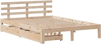 Bedframe met lades - Houten ledikant - Slaapkamer opfrissen - Massief grenenhout frame - 140x200 cm - Naturel