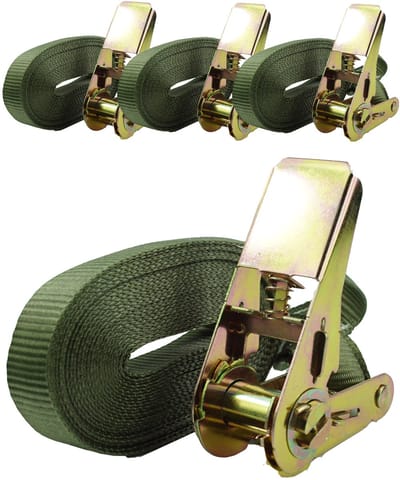 4x professionele ratelsjorband Spanband 1-delig 6m 0,8t 0,8tot 800 kg TÜV/GS OLIV