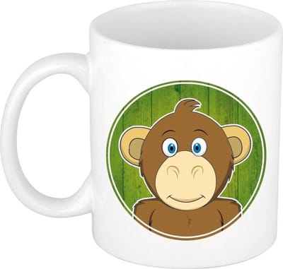 Aap mok - wit - keramiek - 300 ml - kinder beker aap