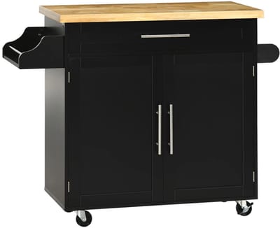 Keukeneiland - Verplaatsbaar - Keukenkast - Dressoir - Organizer - Kasten - Houten Werkblad - Zwart