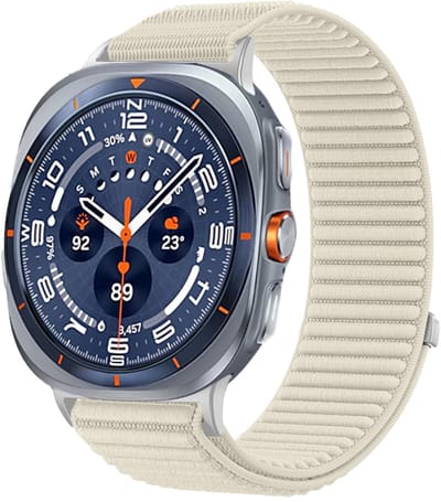 Nylon bandje - geschikt voor Samsung Galaxy Watch Ultra (47mm) / Ultra 2025 (47mm) - ribbel met klittenbandsluiting - starlight