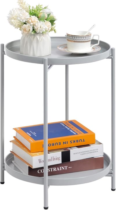 Ronde bijzettafel met 2 niveaus voor woonkamer of balkon