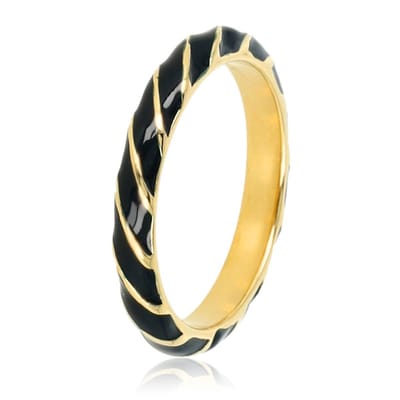 My Bendel - Goudkleurige Ring met Zwart Gedraaid Design - met Luxe Cadeauverpakking | Sieraden Voor Dames | Maat 17.00 Mm / Maat 53