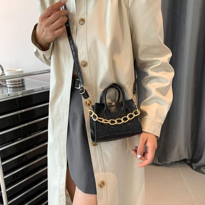 Motif Pierre Texturé Simple Nouveau Style pour Hiver Couleur Unie Décontracté Navettage Chaîne Porté Main Épaule Bandoulière Petit Sac Carré gray