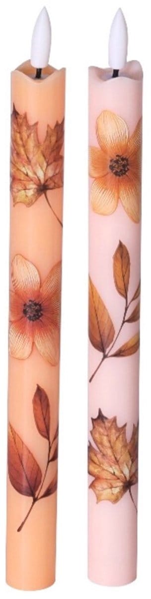 LED Dinerkaarsen met Bloemenprint in Herfsttinten - Set van 2 - Incl. Batterij - Werkt met Afstandsbediening - Aifcandles