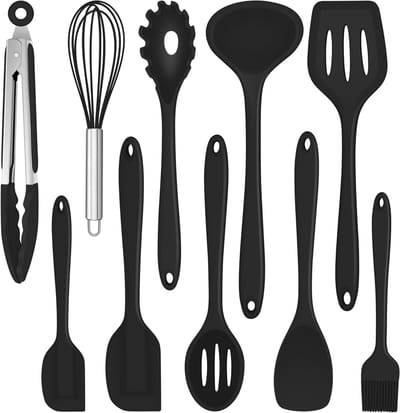 Complete Keuken Gereedschap Set van 10 Stukken, Siliconen Keukengerei, Spatel, Kookaccessoires, Vaatwasserbestendig en Hittebestendig, Veilig voor Voedselgebruik