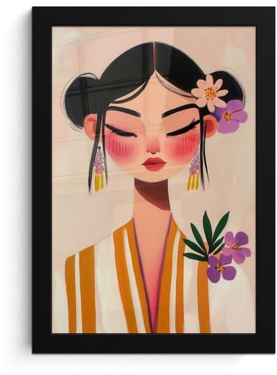Poster in lijst - Fotolijst 20x30 cm - Posters - Vrouw - Bloemen - Pastel - Posterlijst zwart - Decoratie - Wanddecoratie woonkamer - Muurdecoratie slaapkamer
