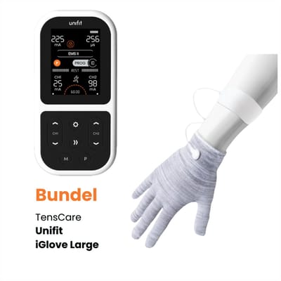 TensCare iGlove Handschoen Large + Unifit TENS/EMS Apparaat – Complete Set voor Hand- & Polspijn bij Artritis, Carpaal Tunnel & RSI – Wasbaar & Herbruikbaar