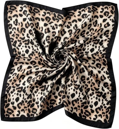 Elegante zijden sjaal voor dames, zachte halsdoek met luipaardpatroon, veelzijdige bandana en hoofddoek, 70 x 70 cm, perfect als modeaccessoire en cadeau.