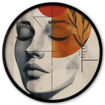Poster in lijst Rond - Fotolijst 40x40 cm - Posters - Gezicht - Cirkels - Kunst - Modern - Ronde posterlijst zwart - Decoratie - Wanddecoratie woonkamer - Muurdecoratie slaapkamer