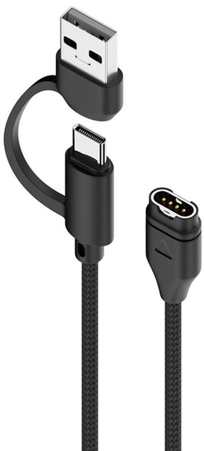 2 IN 1 USB + USB-C oplader oplaadkabel - geschikt voor Garmin Fenix 5 / 5S / 5S Plus / 5X / 5X Plus / 6 / 6S / 6X / 7 / 7S / 7S Pro / 7X / 7X Pro / 8 / E - 1 meter - zwart