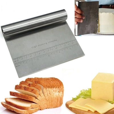 Deegsnijder - Deegschraper - Gladstrijken - Spatel - Keukensnijder - RVS - Met maatindicatie - Pizzadeeg / brood bakken - Jonyx