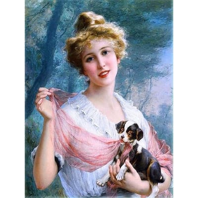 Peinture de diamant ronde complète, belle fille, chiot, mosaïque, bricolage, point de croix de chien 20X30CM gray
