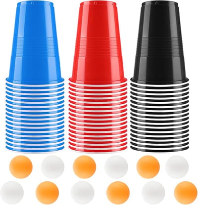 Bierpong Bekerset met 6 Tafeltennisballen en 50 Herbruikbare Partybekers - Perfect voor Feestjes en Spelletjes