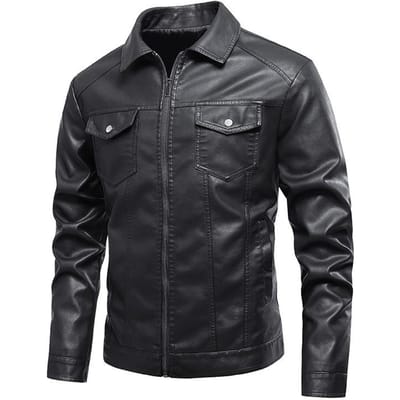 Grote Maat Mode Jas Revers Casual Lente en Herfst Nieuwe Rits Slim Heren Motorfiets Lederen Jas 5XL zwart