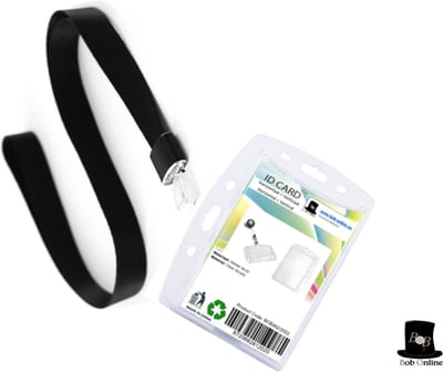Bob Online ™ - 2 Stuks – 1 x Horizontale + Verticale ID-Badgehouders Acryl + 1 Stuks- Zwart – Lanyard – Keykoord – ID Lanyard - Visitekaarthouder – ID- Kaarthouder – 1 x Horizontal + Vertical ID Badge Holder + 1 x Black Lanyard Polyester - Acrylic ID